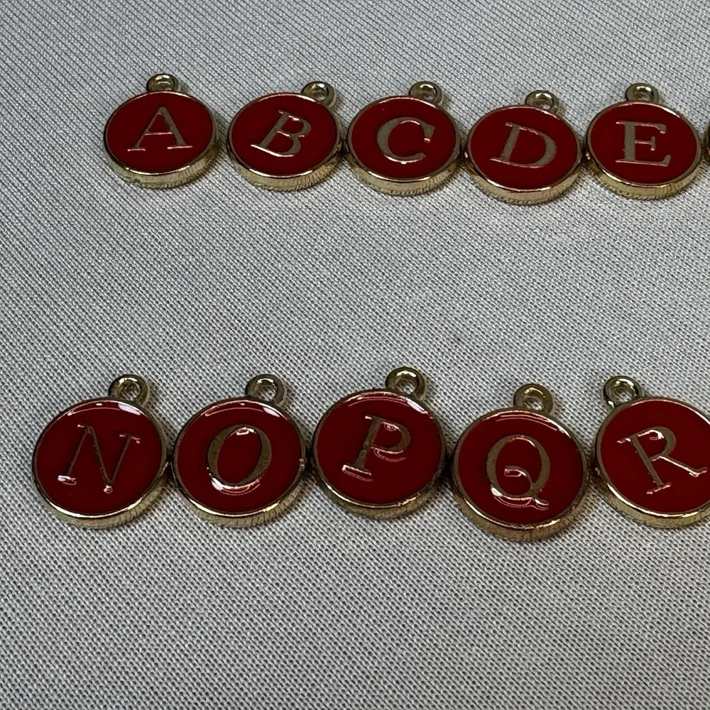 26pcs Letter Charm Bulk Initial Charm Round‎ Alphabet Charm Pendant, Red